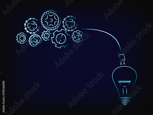 gearwheels mechanism connected to a lightbulb by plug photo