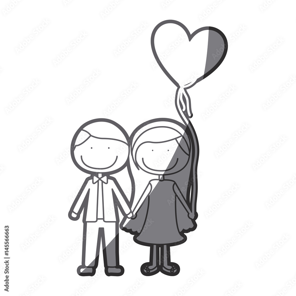 grayscale silhouette of caricature couple of him in formal suit and her in dress with balloon in shape of heart vector illustration grayscale silhouette of caricature couple of him in formal suit and her in dress with balloon in shape of heart vector illustration