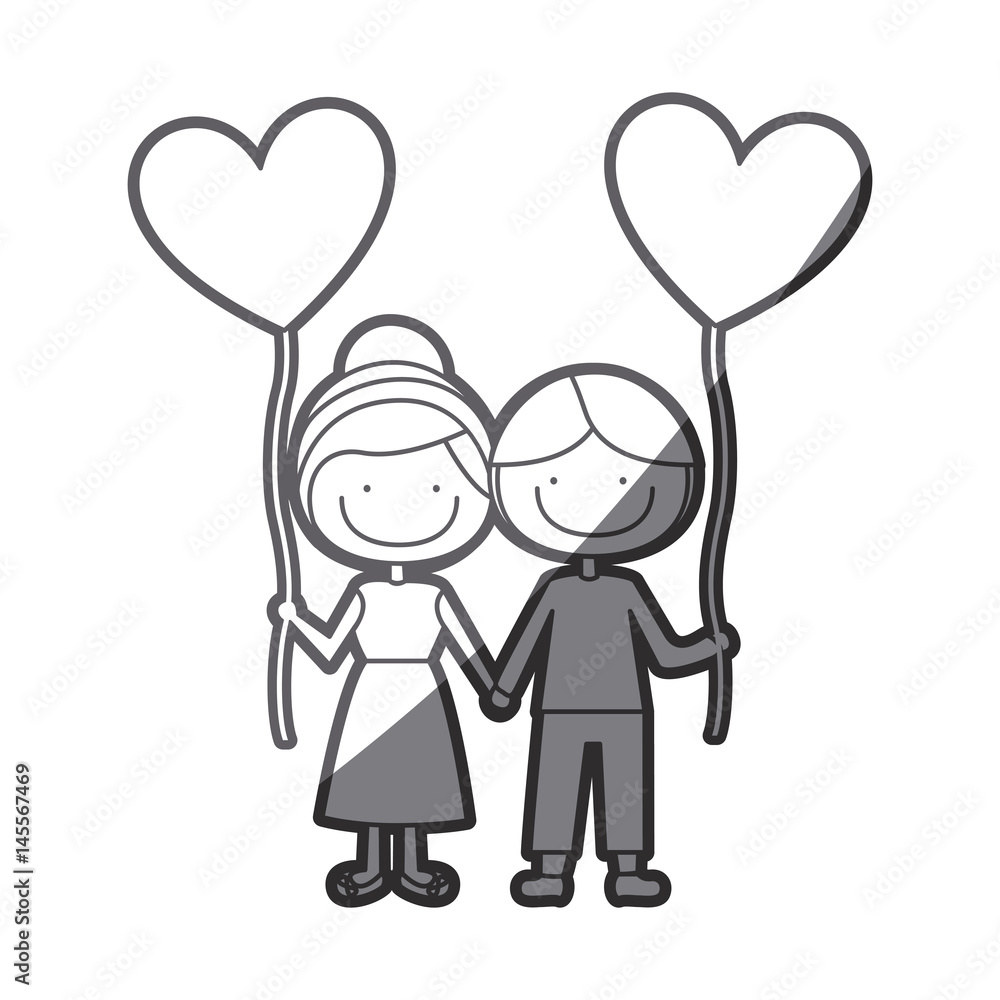 grayscale silhouette of caricature of boy and girl with balloon in shape of heart vector illustration grayscale silhouette of caricature of boy and girl with balloon in shape of heart vector illustration