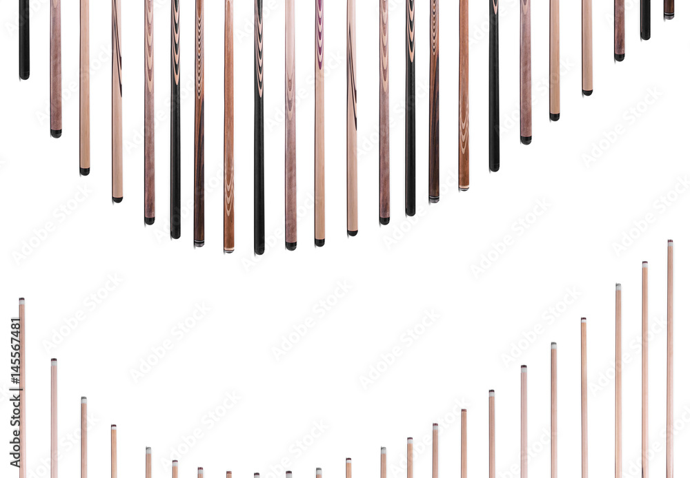 © VlaDee - billiard cue sticks on white background