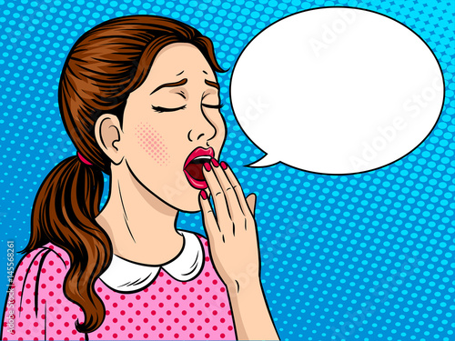 Yawning girl pop art style vector illustration