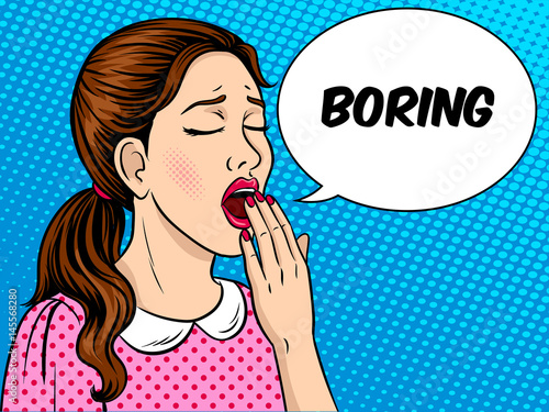 Yawning girl pop art style vector illustration