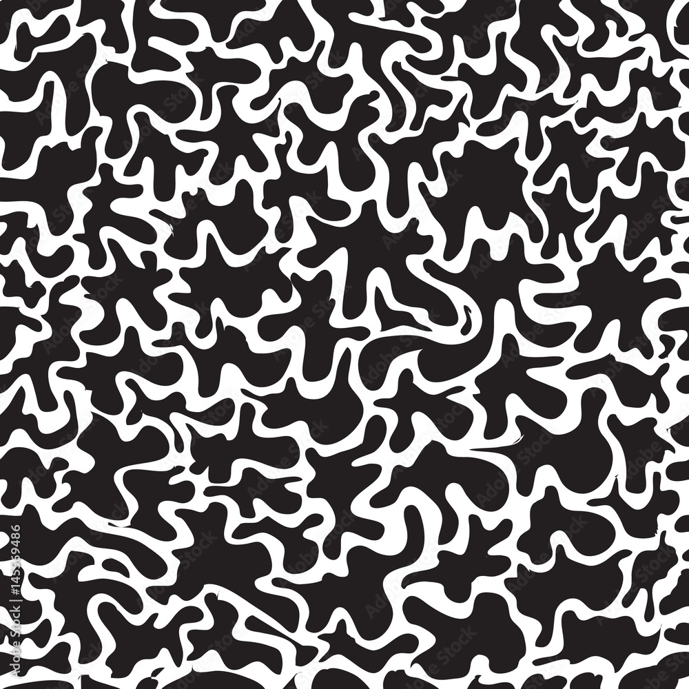 Monochrome seamless waves hand-drawn pattern
