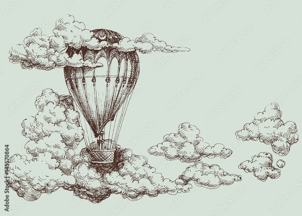 Fototapeta premium Balonem na niebie, plakat retro