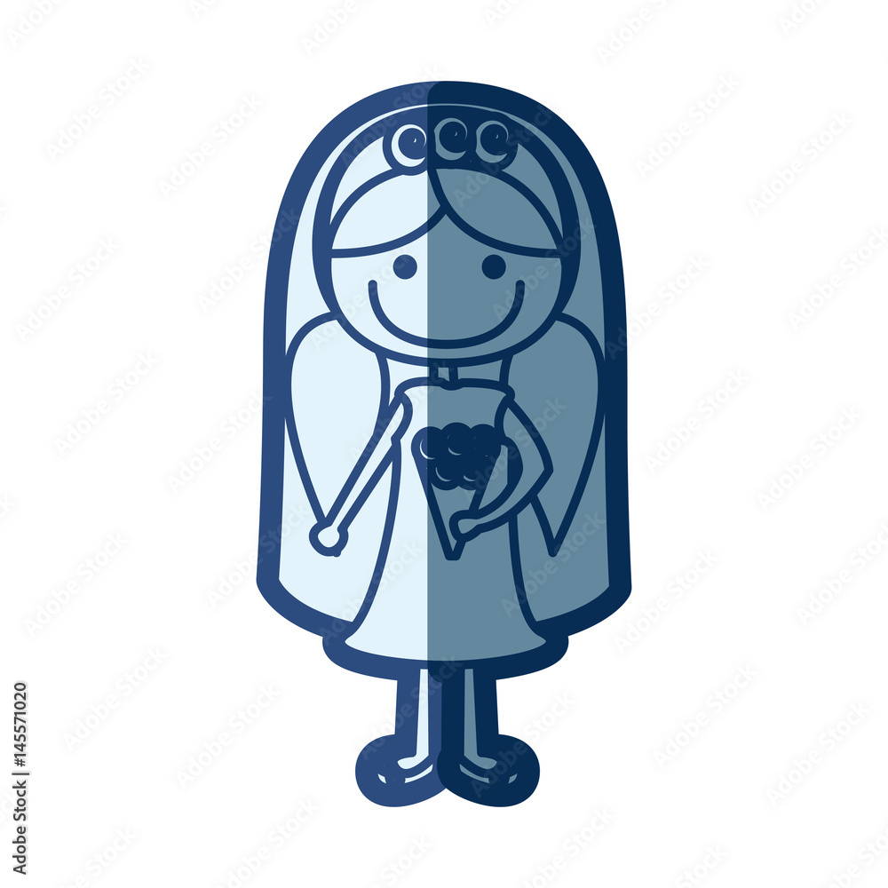 blue silhouette of caricature woman in wedding dress with pigtails hairstyle vector illustration blue silhouette of caricature woman in wedding dress with pigtails hairstyle vector illustration