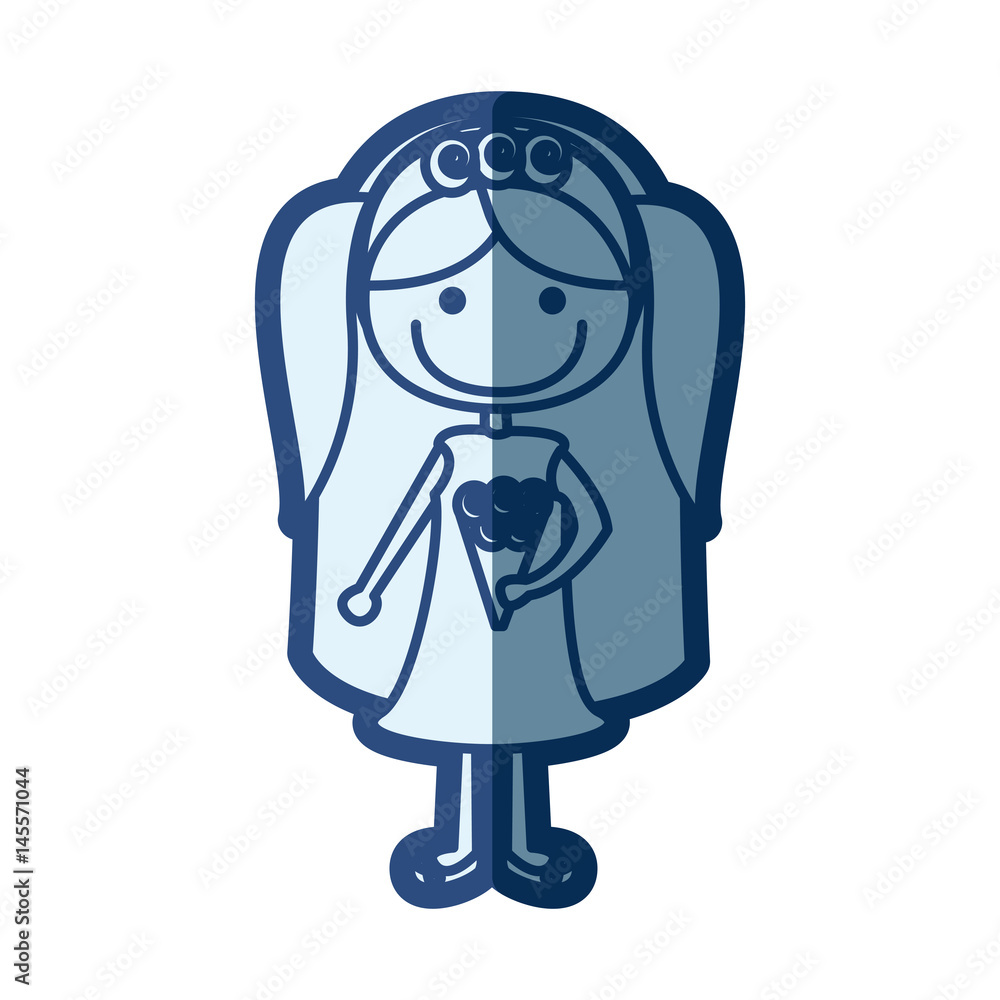 blue silhouette of caricature woman in wedding dress with pigtails vector illustration blue silhouette of caricature woman in wedding dress with pigtails vector illustration