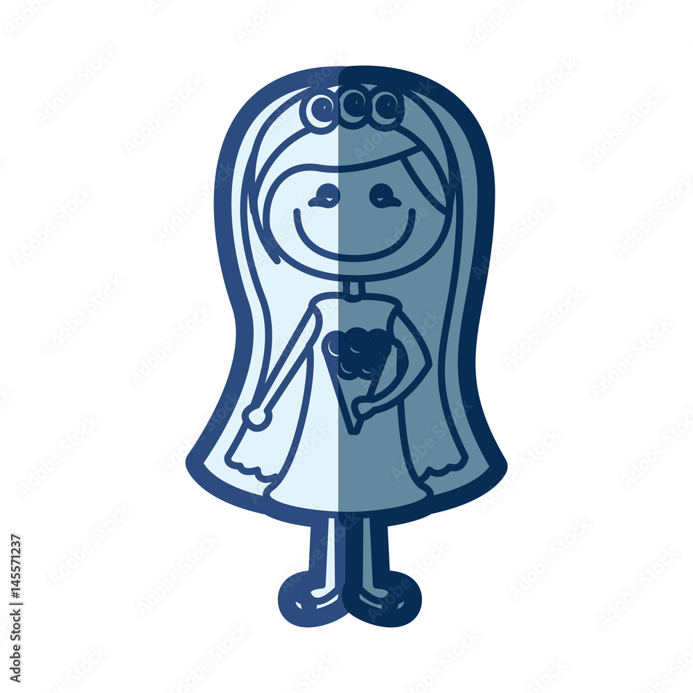 blue silhouette of caricature woman in wedding dress with long hairstyle vector illustration