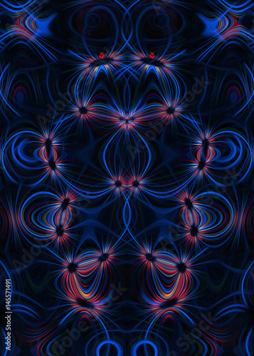 Blue swirls and red stars background