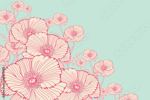 stylized cosmos flowers corner ornament in pink shades