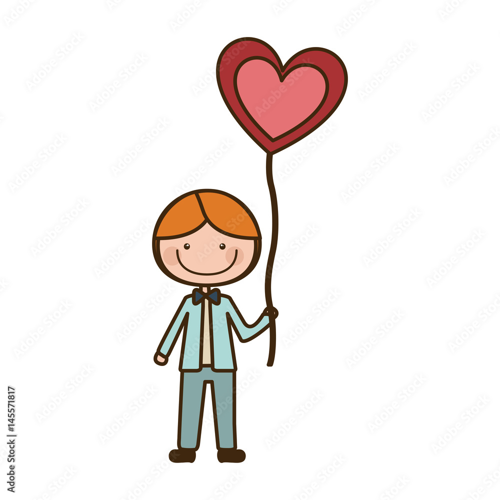 colorful caricature of smiling kid with bow tie and balloon in shape of heart vector illustration colorful caricature of smiling kid with bow tie and balloon in shape of heart vector illustration