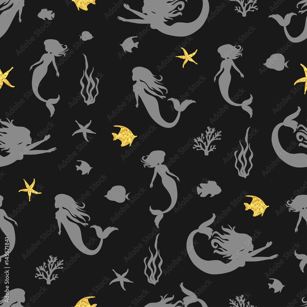 Seamless dark mermaid pattern. Vector marine background. Seamless dark mermaid pattern. Vector marine background.