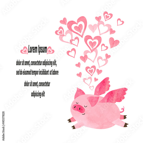 Cute watercolor pig in love...