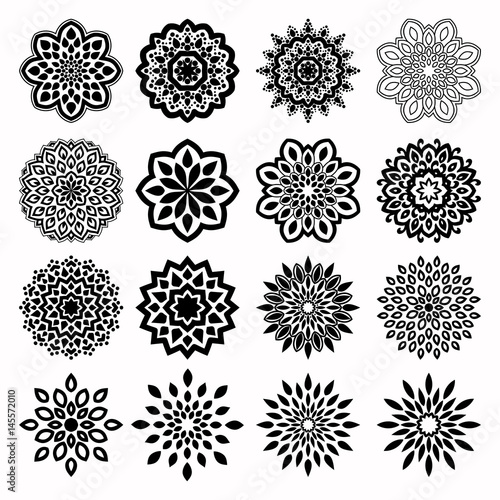 Arabesques set. Round elegant decorative elements. Template for the eco-style logo, cosmetics, natural products.