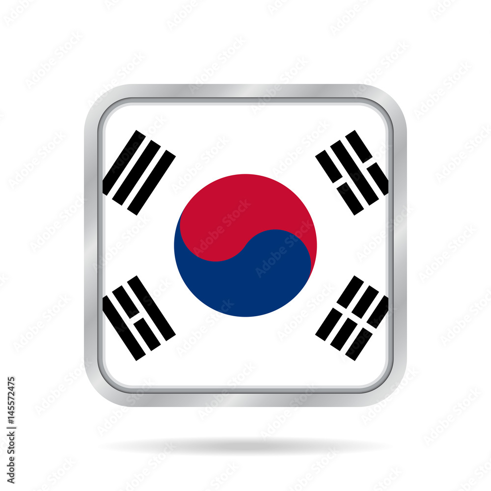 Flag of South Korea. Metallic gray square button. Flag of South Korea. Metallic gray square button.