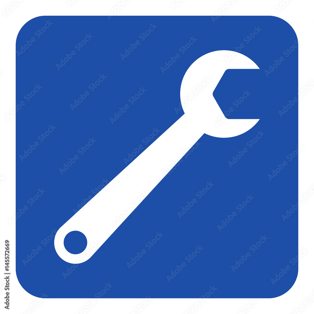 blue, white information sign - spanner icon blue, white information sign - spanner icon