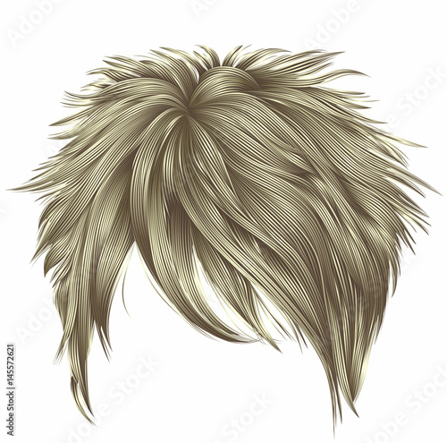 trendy woman short  hairs blond  colors . fringe . fashion beauty style . realistic  3d .