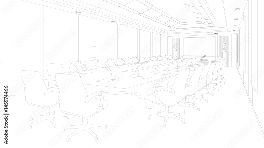 Skizze von Konferenzraum in CAD Planung