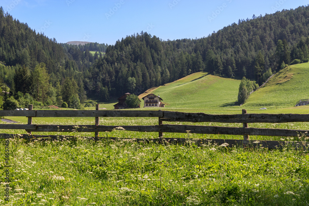 Typical mountain landscape and house in the Dolomites, south Tyrol Typical mountain landscape and house in the Dolomites, south Tyrol