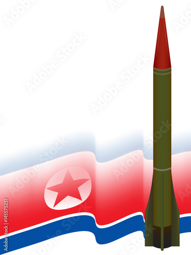 the rocket on the background of the flag of North Korea