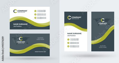 Double-sided creative business card template. Portrait and landscape orientation. Horizontal and vertical layout. Vector illustration
