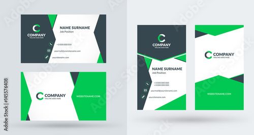 Double-sided creative business card template. Portrait and landscape orientation. Horizontal and vertical layout. Vector illustration