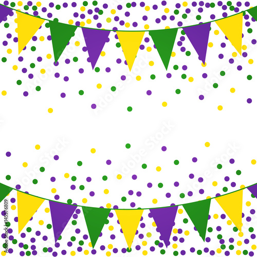 Mardi Gras background with beads and flags. Vector illustration