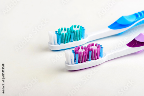 toothbrushes on white background