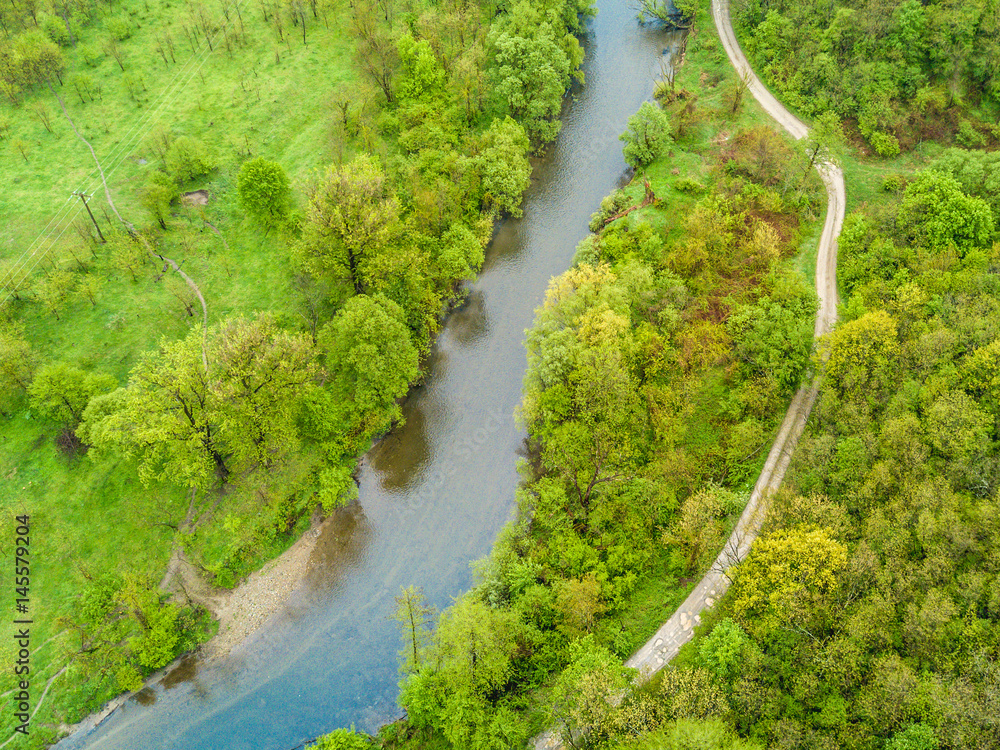 Above view of a river trough the forest, Nera Gorges. Cheile Nerei National Park Above view of a river trough the forest, Nera Gorges. Cheile Nerei National Park