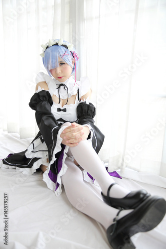 Bild auf Leinwand Japan anime cosplay girl in white tone
