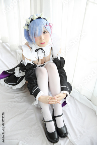 Bild auf Leinwand Japan anime cosplay girl in white tone