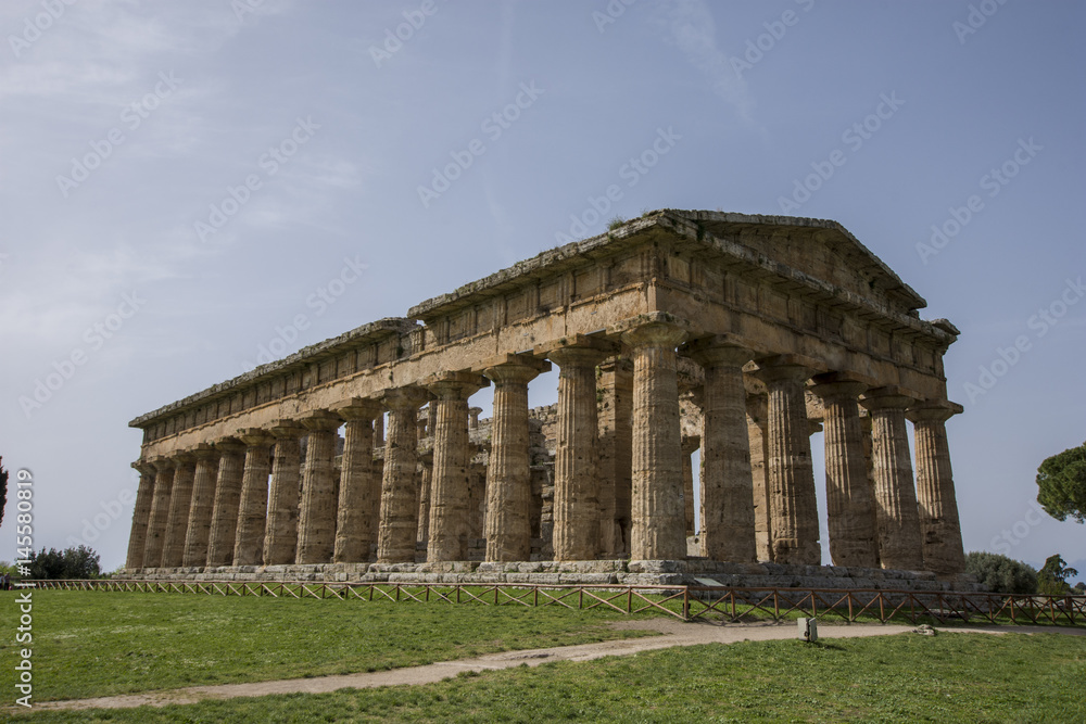 The second temple of hera at the ancient Greek city of Paestum, Italy
