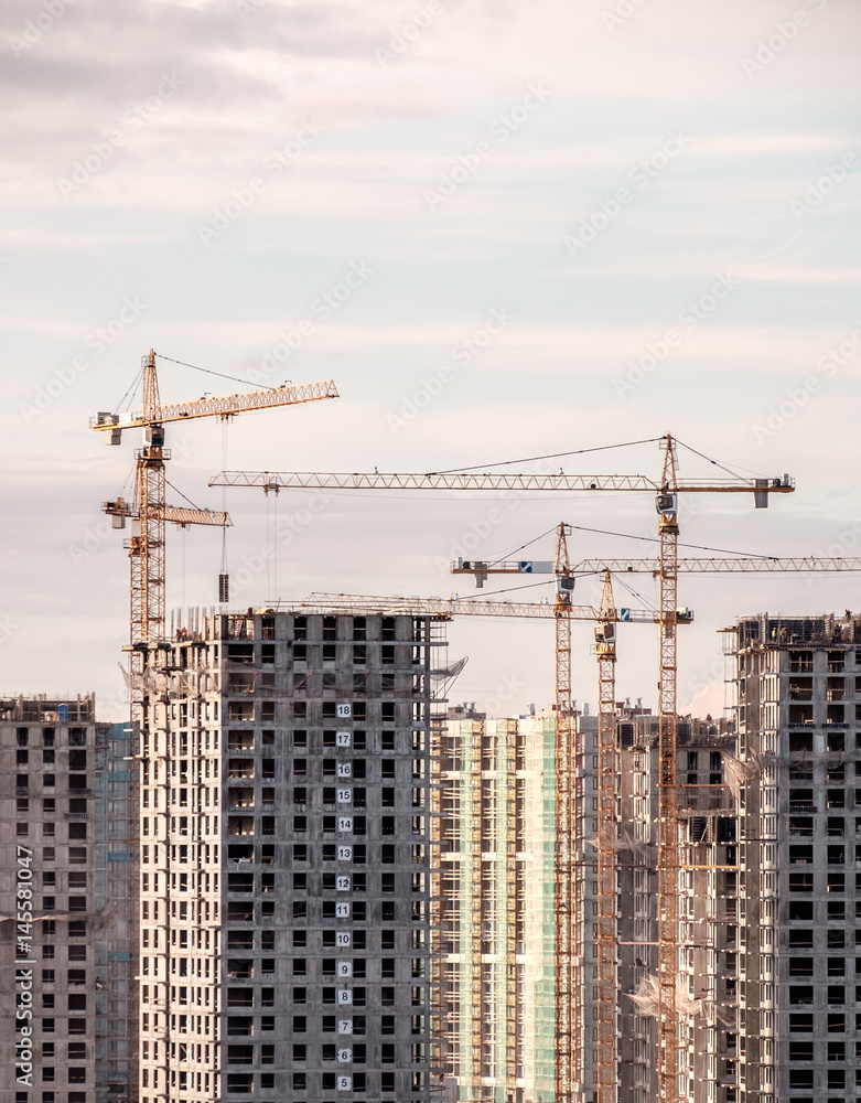 Building crane and buildings under construction