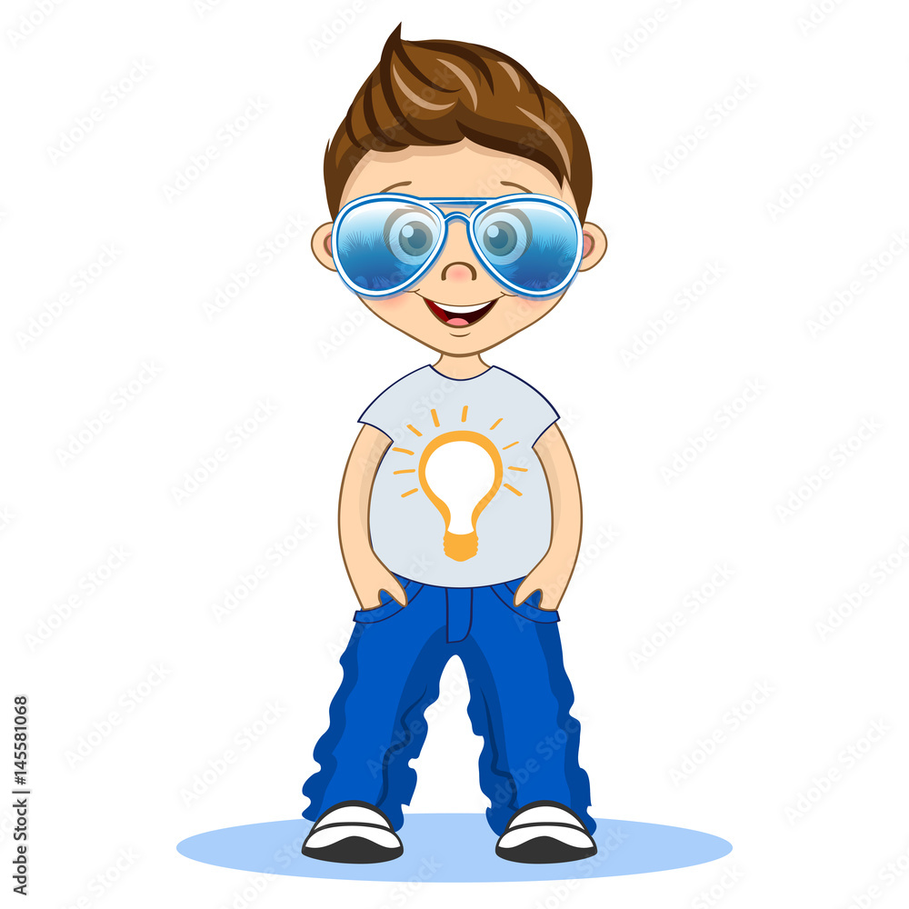 Premium Vector  Young boy wearing sunglasses and t shirt with splash of  paint behind him