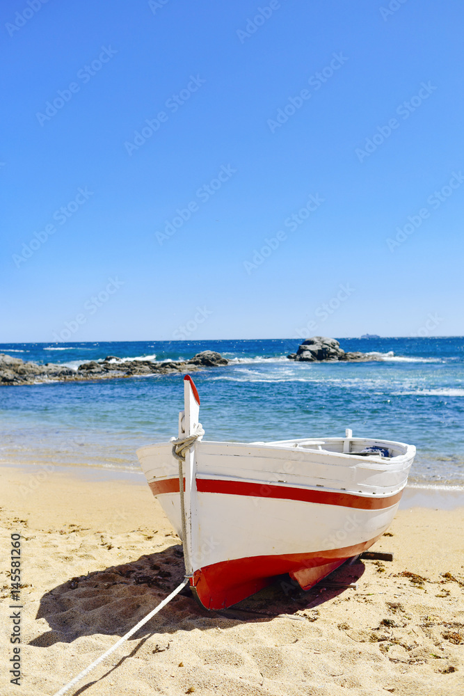 old fishing boat in Calella de Palafrugell, Spain old fishing boat in Calella de Palafrugell, Spain