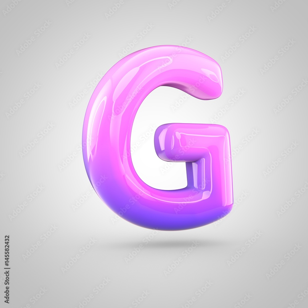 Glossy pink and violet gradient paint alphabet letter G uppercase isolated on white background Glossy pink and violet gradient paint alphabet letter G uppercase isolated on white background