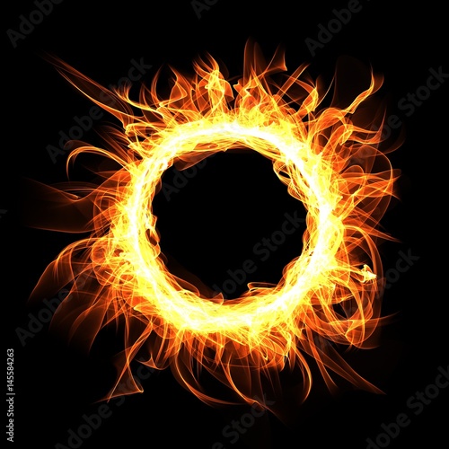 Round Fire frame on black background. Digital illustration.