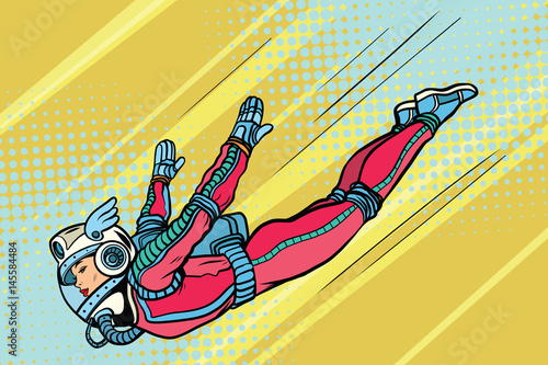 woman superhero flying in a futuristic space suit