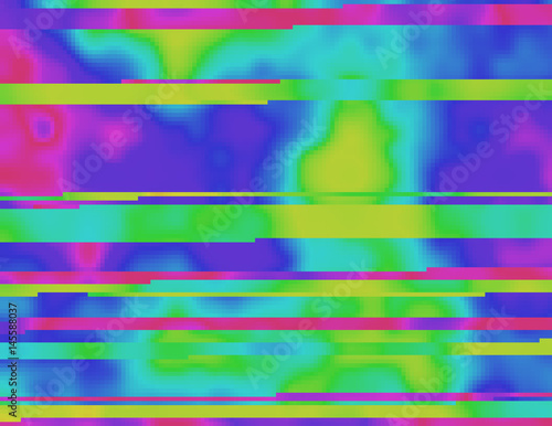 Colorful glitched background in a psychedelic rave aesthetic. Contemporary abstract vector illustration. Corrupted pixel image structure. Collapsing data due the signal error. Element of design.