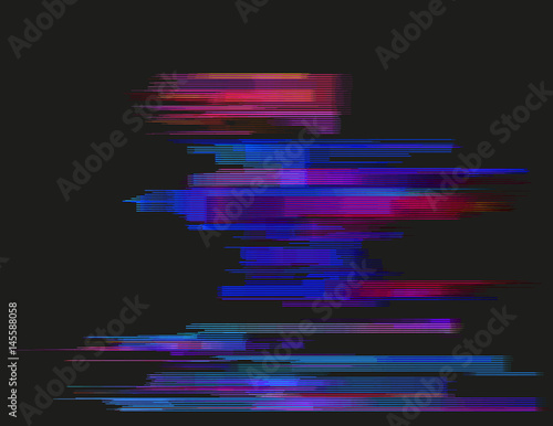Glitched horizontal stripes. Illustration of colorful night lights. Abstract background with a digital signal error and collapsing data. Element of design.