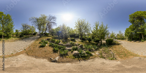 Spherical panorama of the garden at Bunardzhika hill in Plovdiv