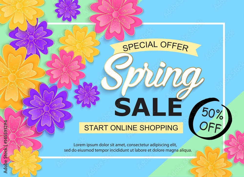 Obraz premium Seasonal sale banner with flowers
