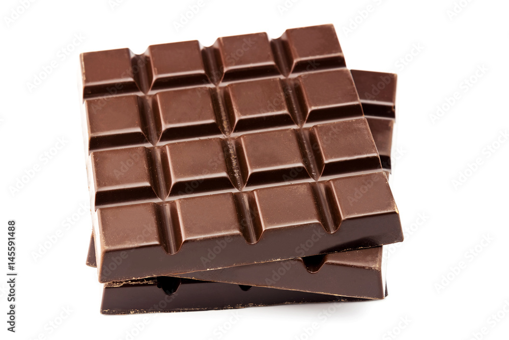 Bitter, dark chocolate bar, isolated on white background, close-up view Bitter, dark chocolate bar, isolated on white background, close-up view