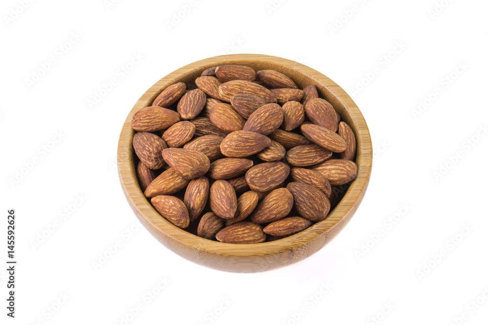 Seed of Bowl with almonds isolated on white background Seed of Bowl with almonds isolated on white background