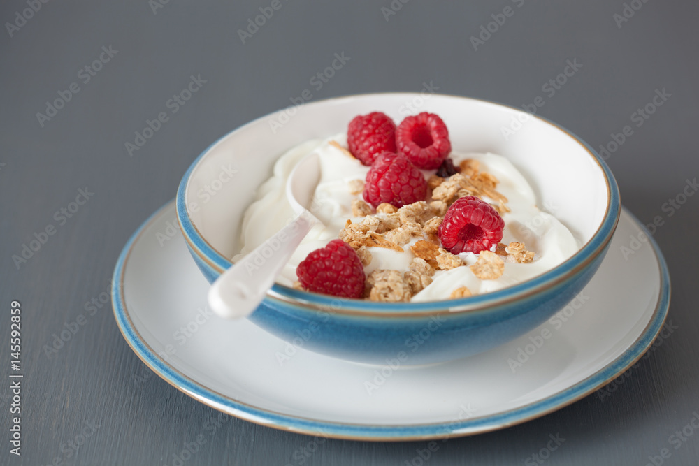yogurt with granola and raspberry for healthy breakfast yogurt with granola and raspberry for healthy breakfast