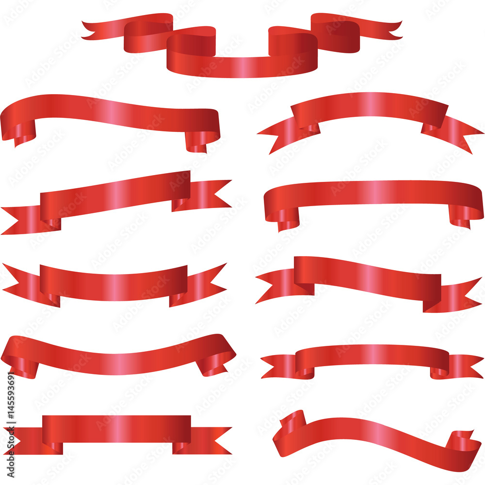 Red Banners Ribbons Collection.Satin Banner Vector.

