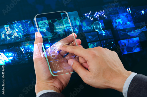 male using transparency futuristic smart phone