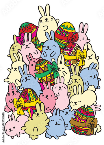 Easter hand drawn vector egg and rabbit.Vector illustration. doodle style