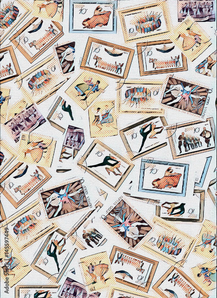 Stamps choreography dance vintage set of background