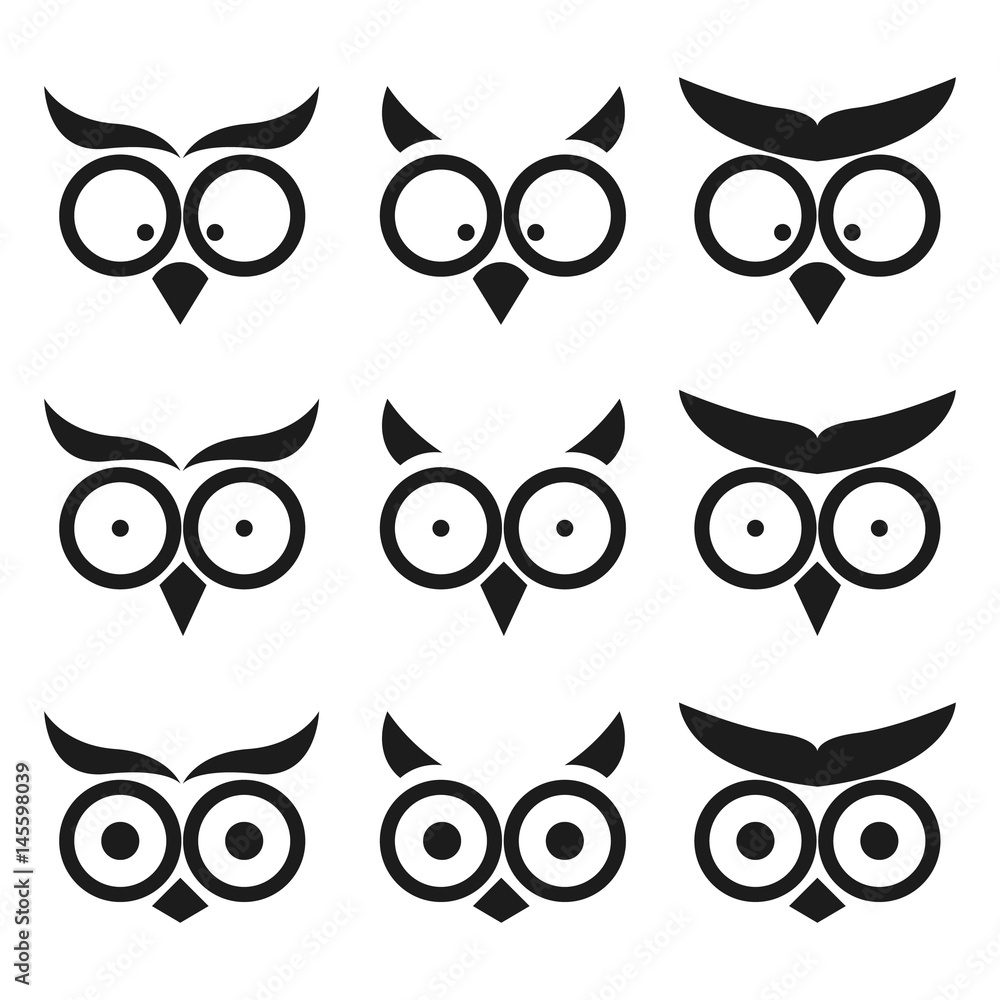 Naklejka premium Owl Expression Smiley Icon Set. Isolated on White Background.