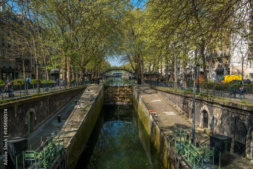 PARIS, FRANCE - APRIL 7, 2017 - St Martin's canal lock in Paris